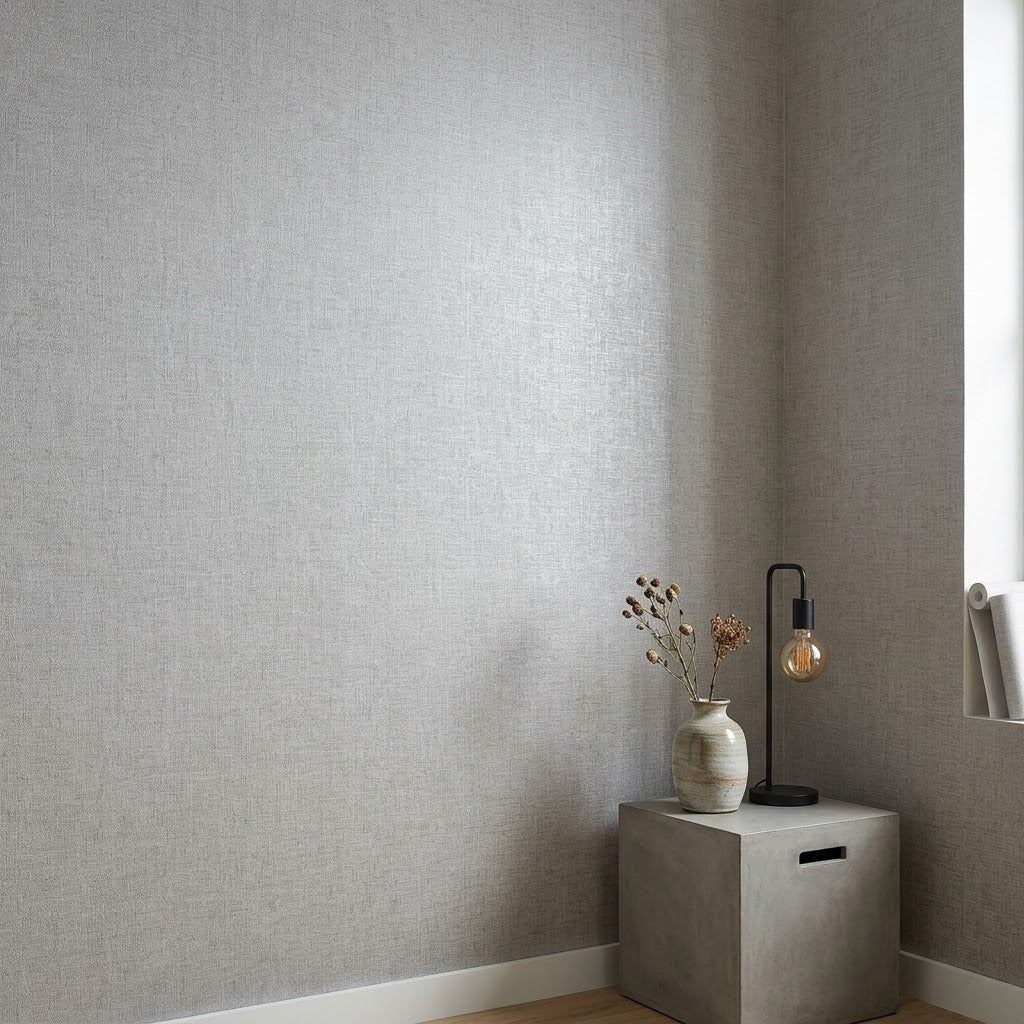 Papel de Parede Vinílico Cimento Queimado Moderno - Cinza Texturizado