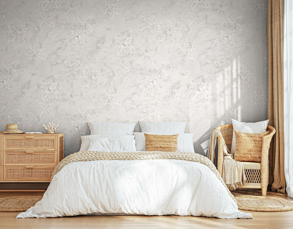 Papel de Parede Ornamental floral prata - BRE-YS-9721004