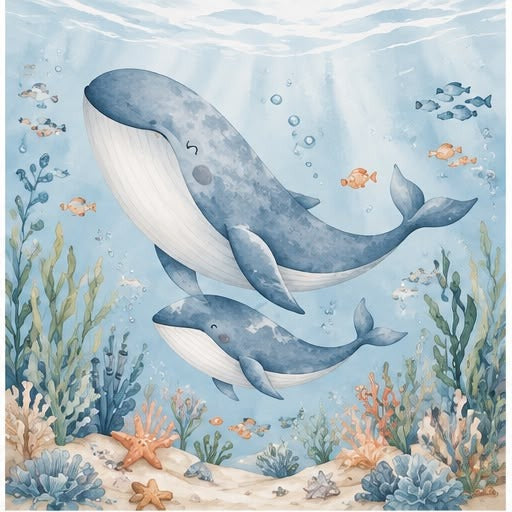 Papel de parede Baleias do Oceano Aquarela
