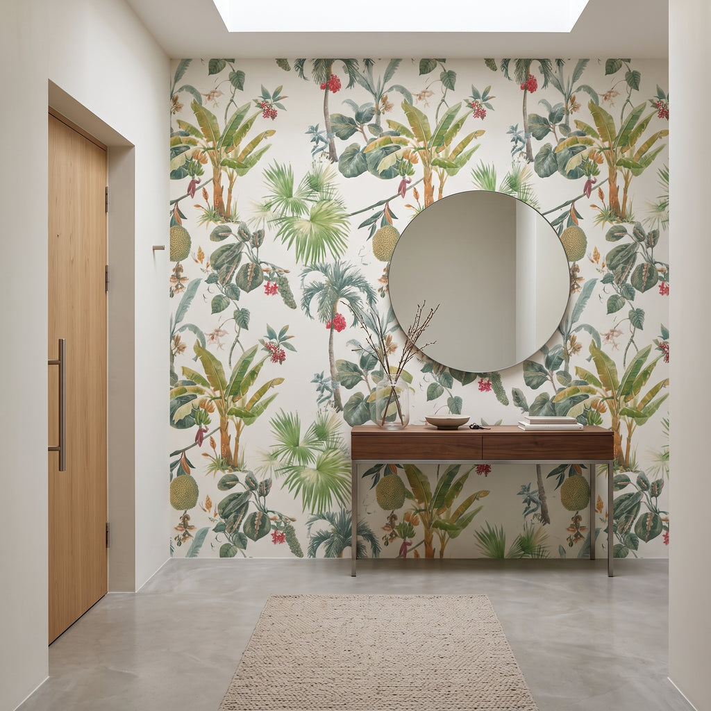 Papel de Parede Tropical folhagens branco - CES-TS18151