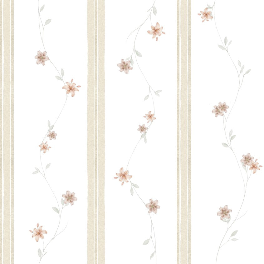 Infantil Listrado e Floral Pêssego Aquarela