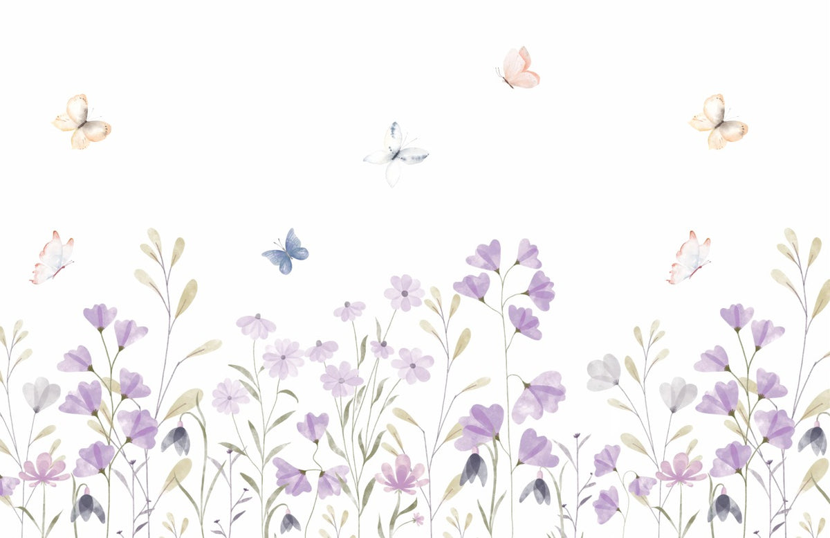 Jardim Floral Lilás com Borboletas Aquarela - LG22060