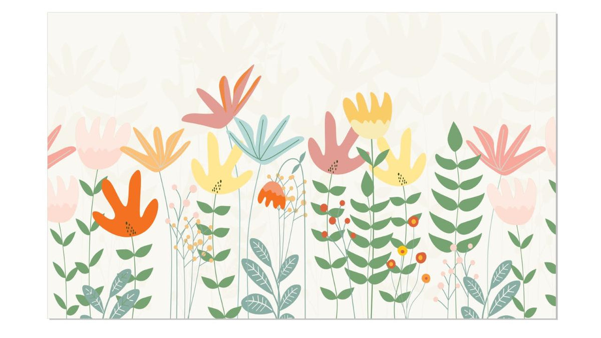 Painel de Parede Jardim Floral Lúdico Colorido e Ilustrado