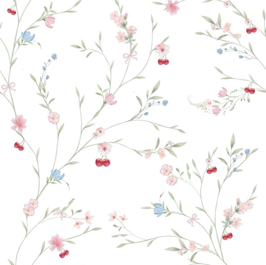 Infantil Floral Ramos e Cerejas Aquarela
