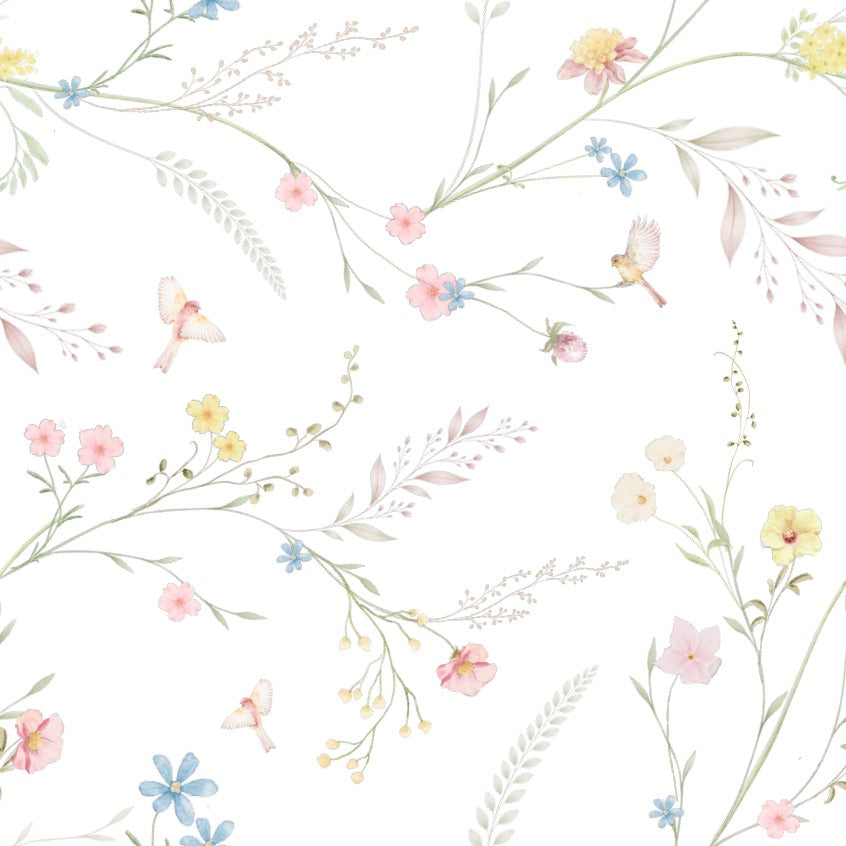 Infantil Floral com Passarinhos Aquarela