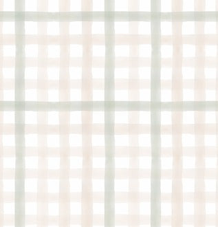 Papel de Parede Infantil Xadrez Grid Aquarela Verde e Bege
