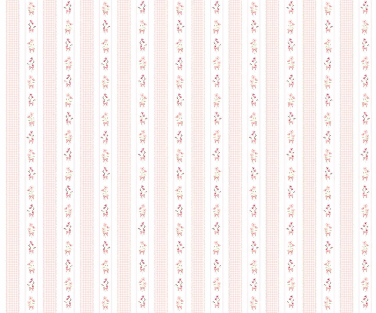 Papel de Parede Listrado Rosa Clássico com Faixas Guirlandas Florais