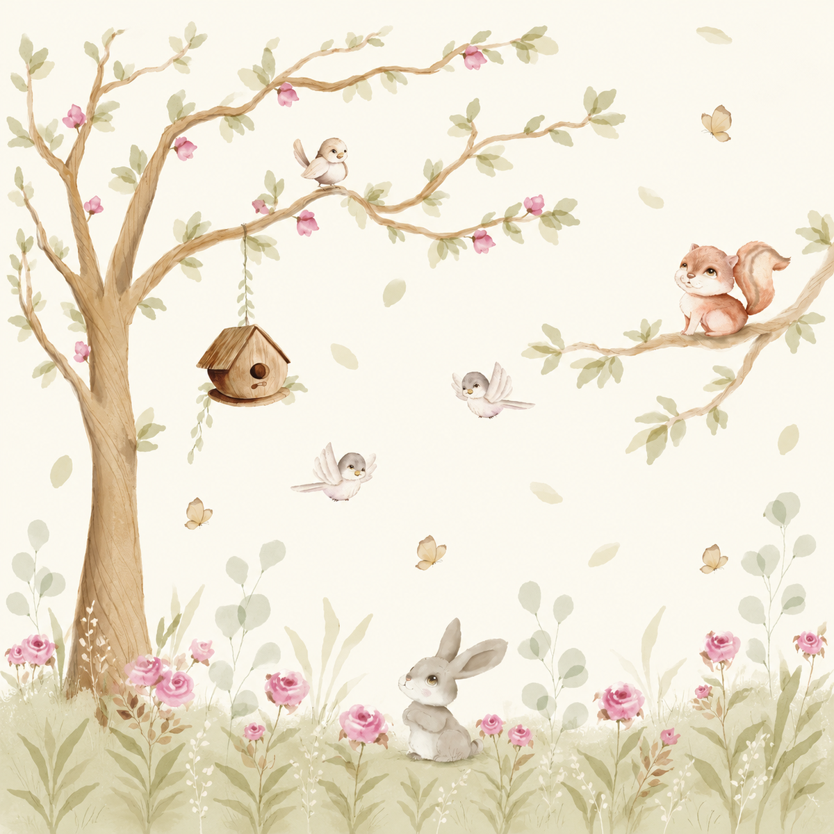 Papel de Parede Painel Infantil Bosque Encantado Aquarela