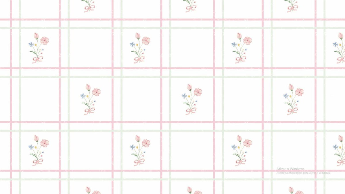 Papel de Parede Xadrez Grid com Ramos Florais Aquarela