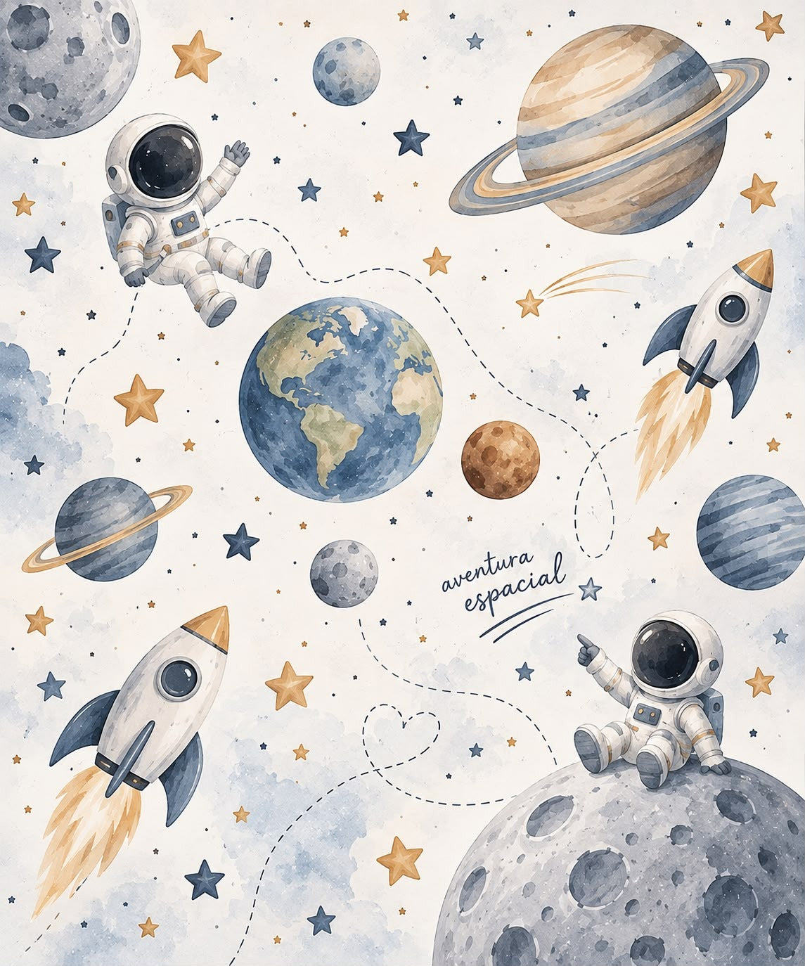 Papel de Parede aventura espacial aquarela