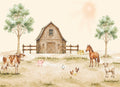 Papel de Parede infantil fazendinha aquarela ilustrada