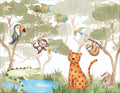 Papel de Parede infantil floresta tropical animais aquarela