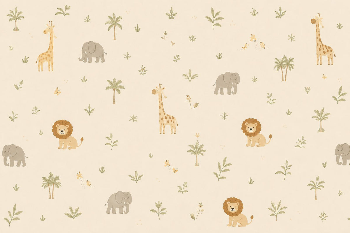 Papel de Parede infantil safári baby aquarela tons terrosos