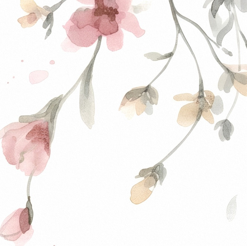 Ramos e Flores Pendentes Aquarela Rosa e Bege - Artsy 1307