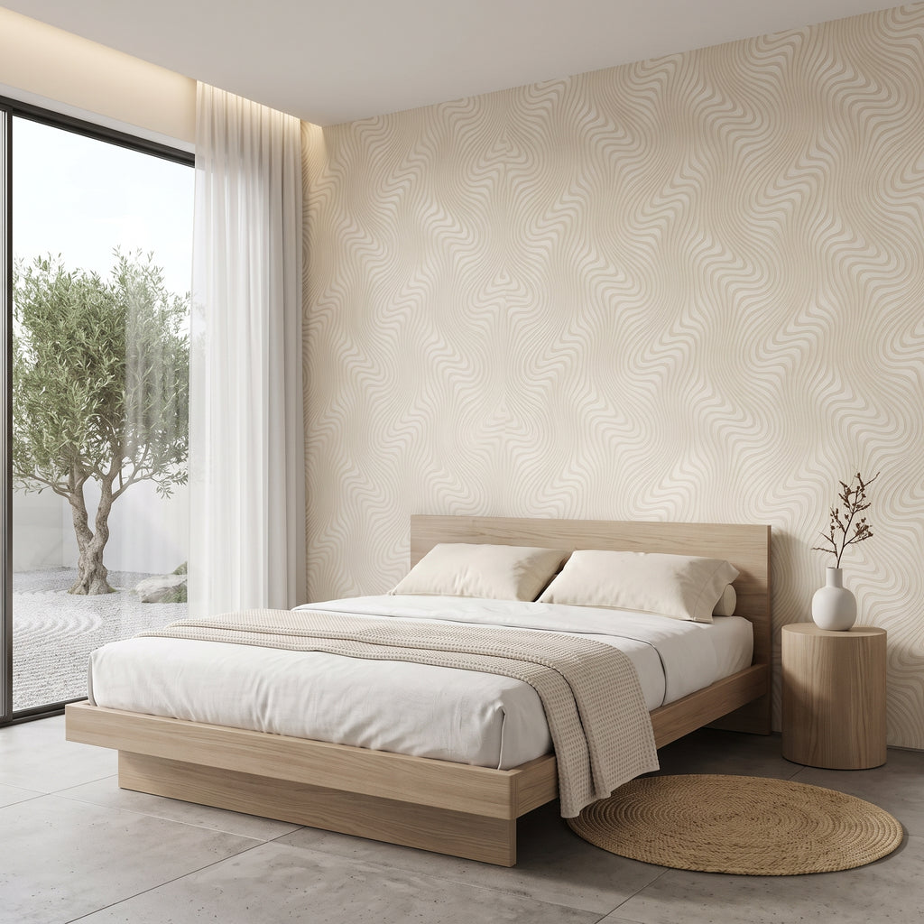 Papel de Parede geométrico bege ondas sinuosas 3D - VEN-BY3202