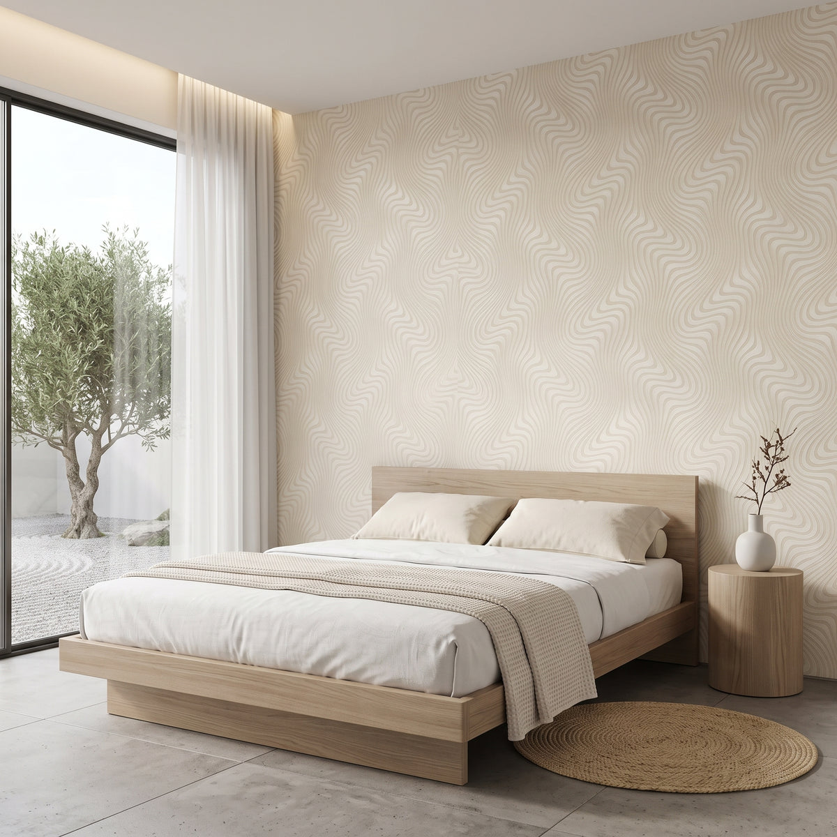 Papel de Parede geométrico bege ondas sinuosas 3D - VEN-BY3202