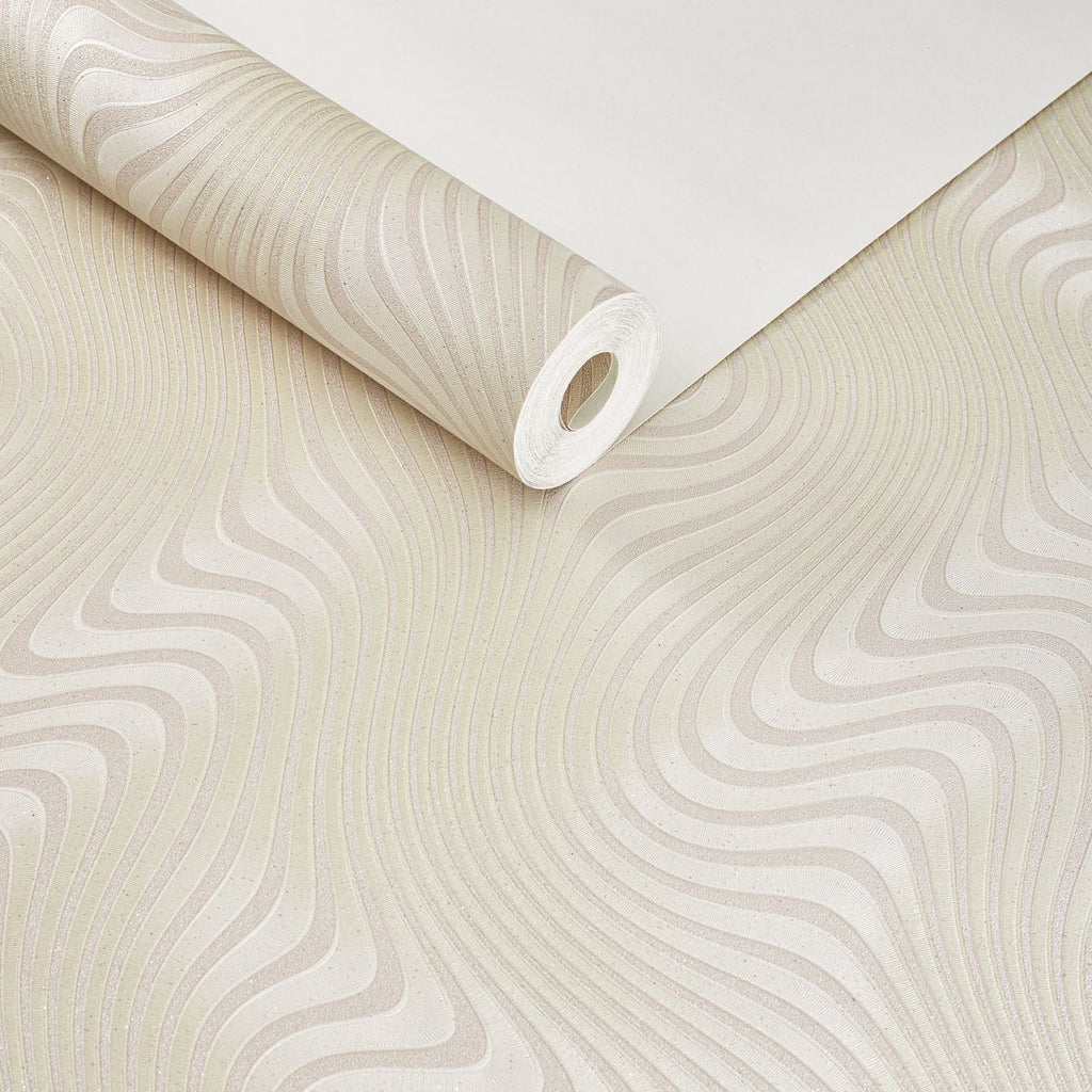 Papel de Parede geométrico bege ondas sinuosas 3D - VEN-BY3202