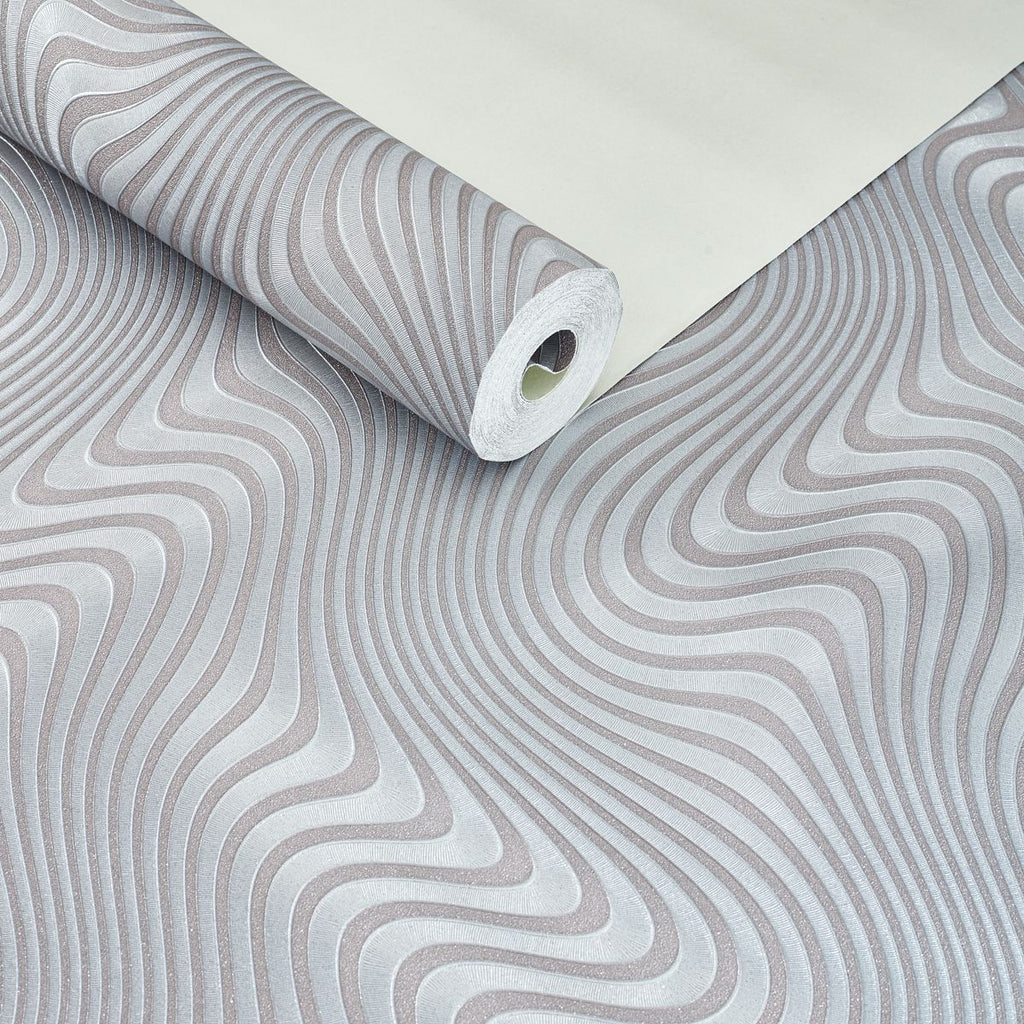 Papel de Parede geométrico cinza ondas sinuosas 3D - VEN-BY3203