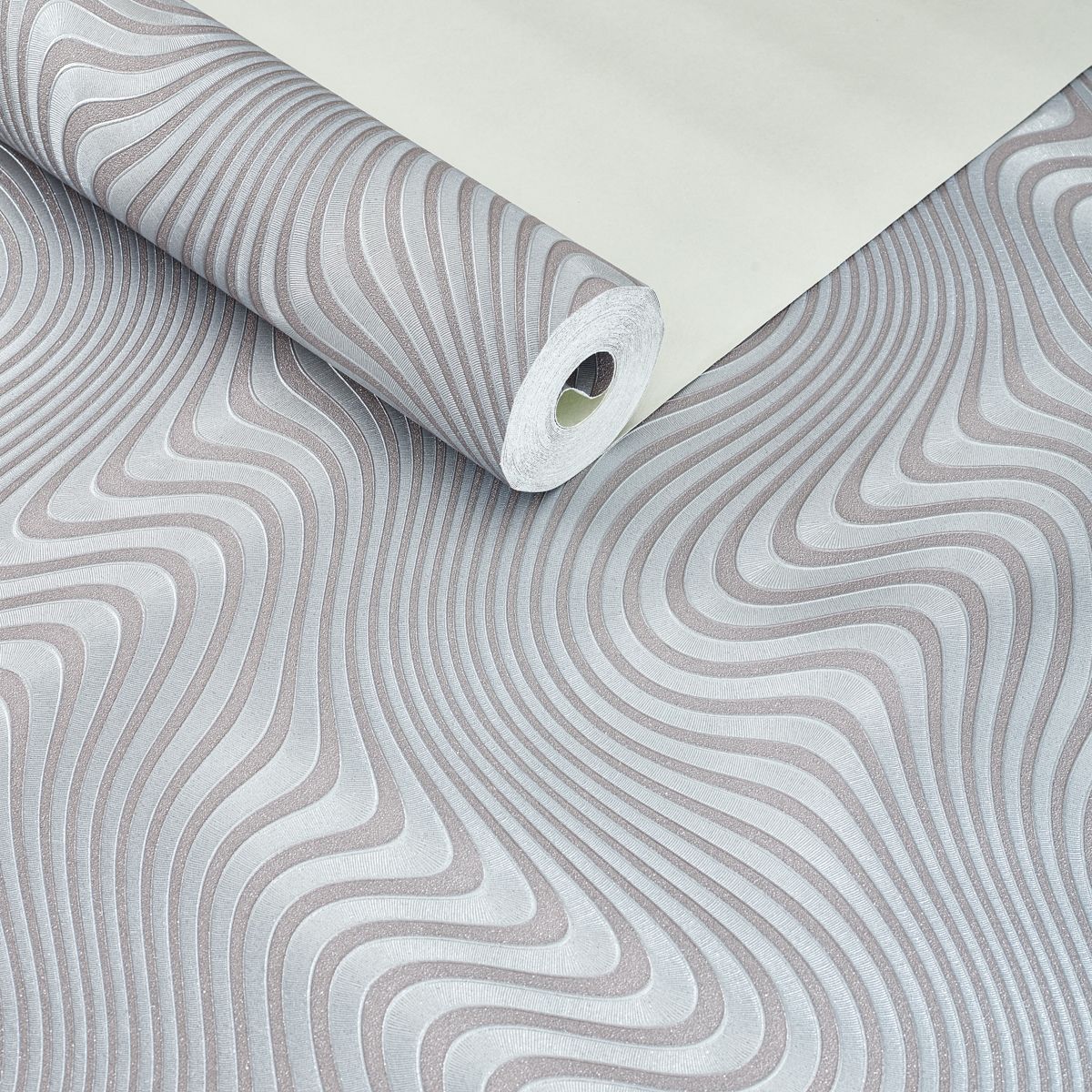 Papel de Parede geométrico cinza ondas sinuosas 3D - VEN-BY3203