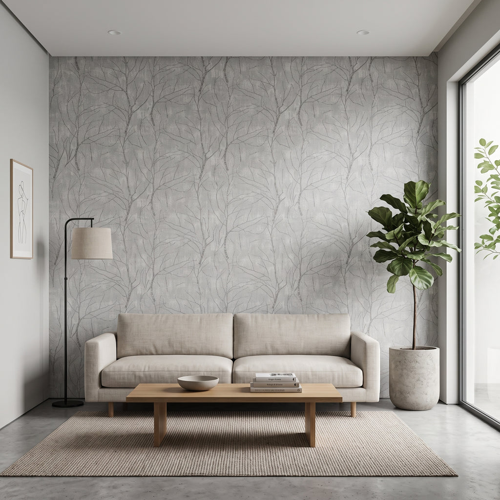 Papel de Parede galhos secos árvores cinza delicado - VEN-LB6003