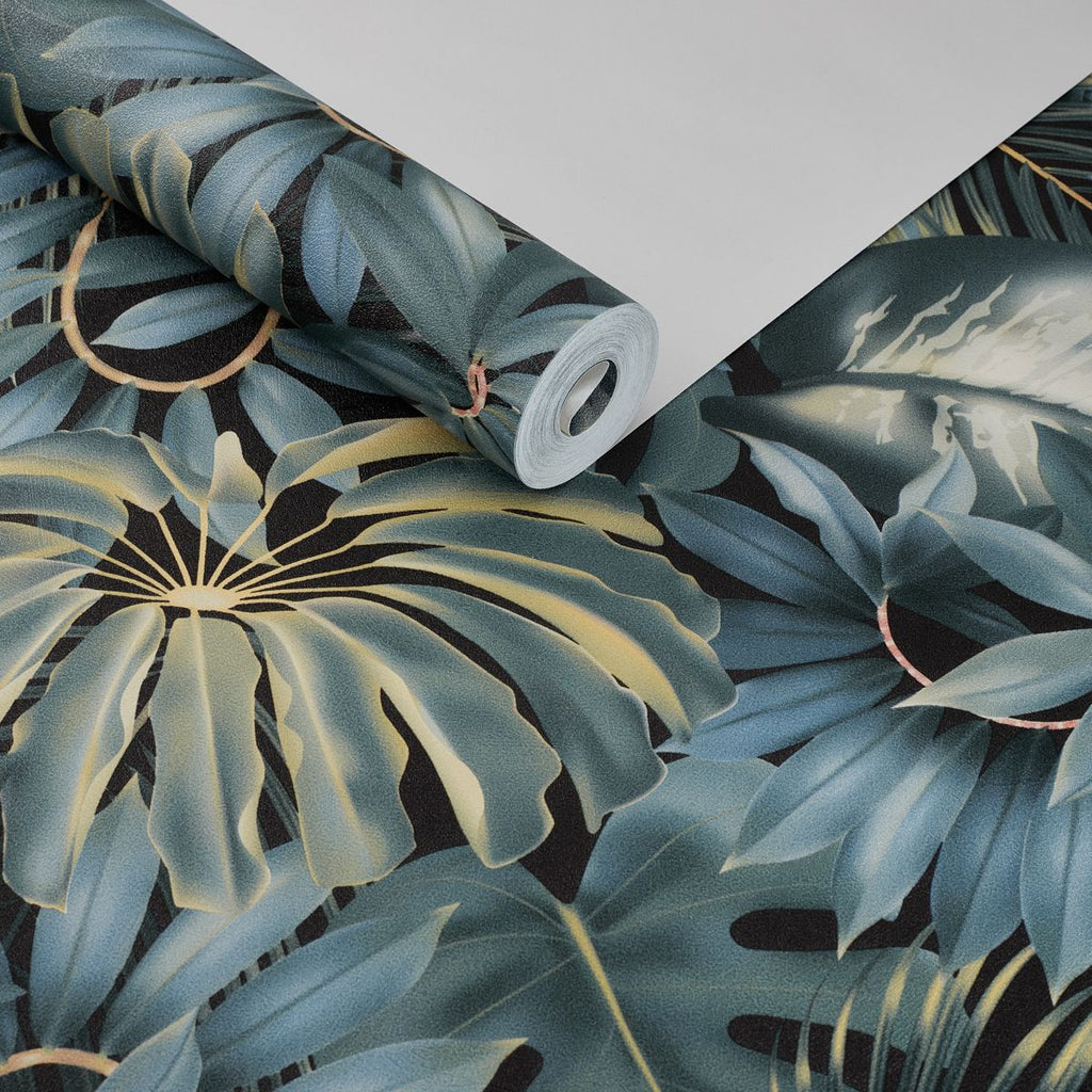 Papel de Parede folhagem tropical azul petróleo - VEN-UGG233001