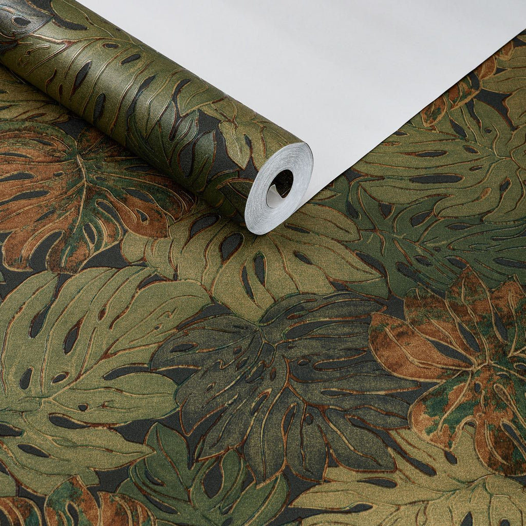 Papel de Parede folhas de costela de adão verde texturizado - VEN-UGG234401