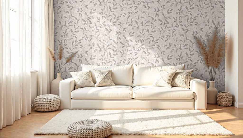 Papel de Parede  Folhagem delicada nude com textura - ZUM-T500-3