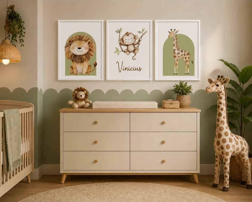 Kit Trio de Quadros Infantis Safari Baby Aquarela