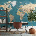 Papel de Parede Non Woven Mapa do Mundo Azul