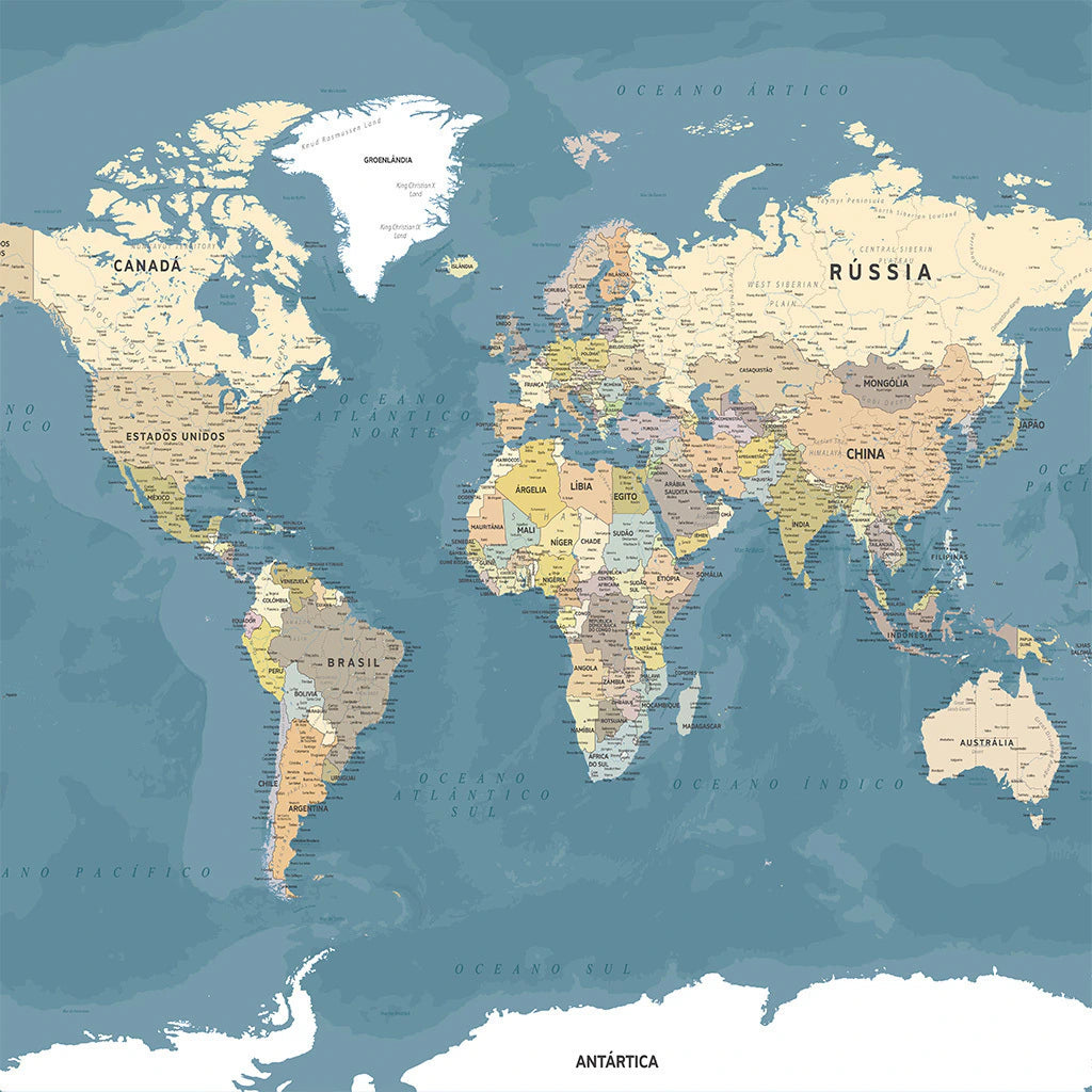 Papel de Parede Non Woven Mapa do Mundo Azul