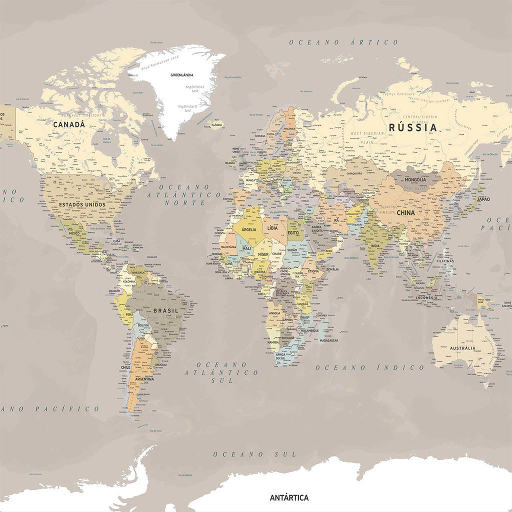 Papel de Parede Non Woven Mapa do Mundo Camurça