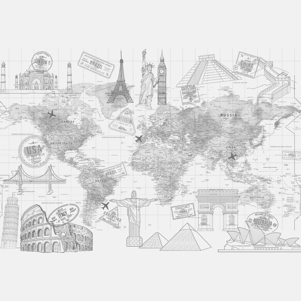 Papel de Parede Non Woven Mapa e Conexões Grafite