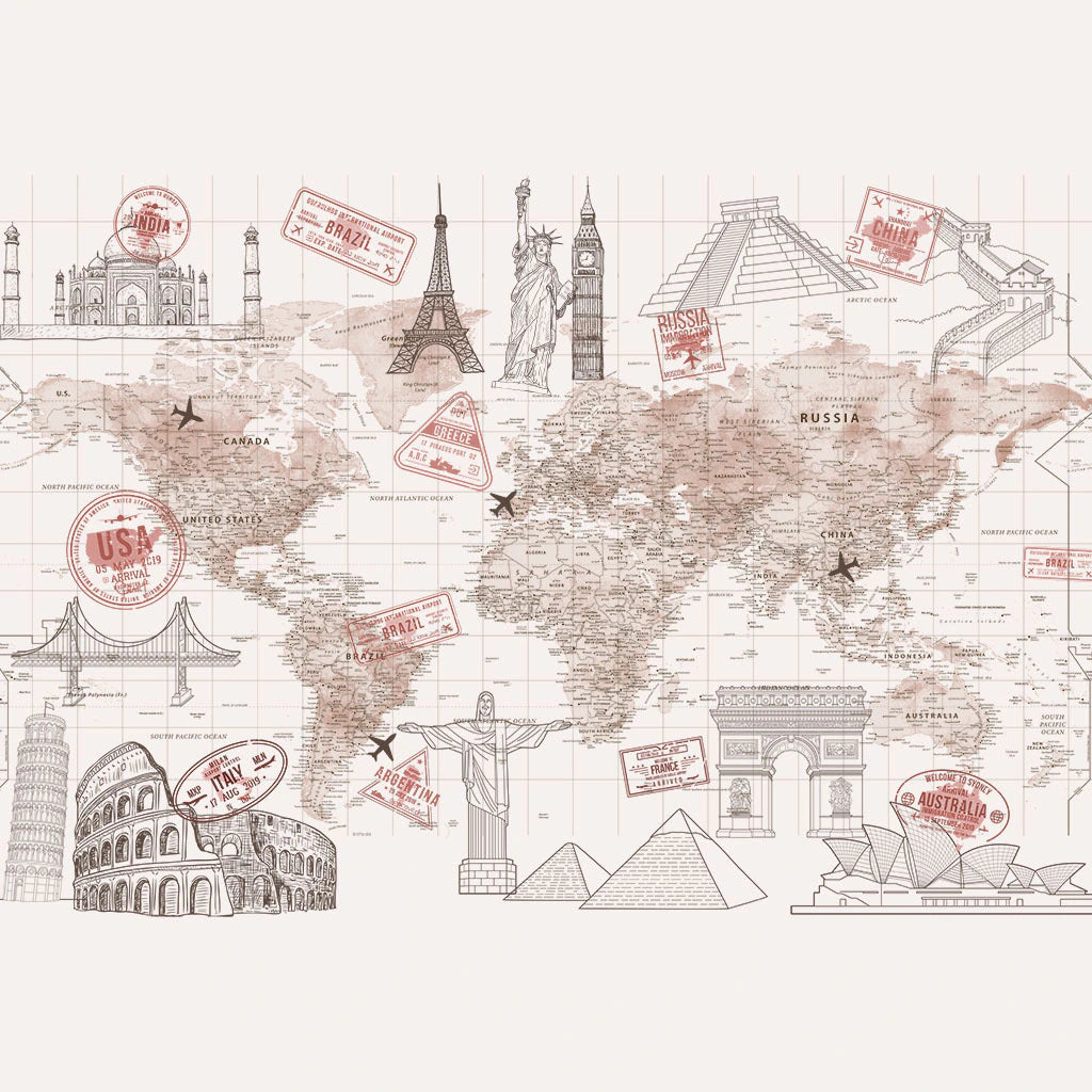 Papel de Parede Non Woven Mapa e Conexões Rose