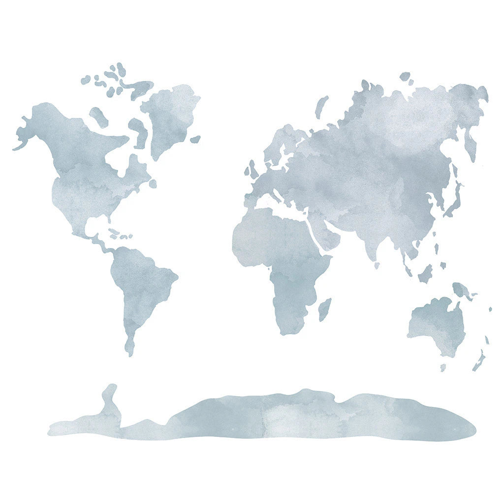 Papel de Parede Non Woven Mapa Mundo Aquarela Azul