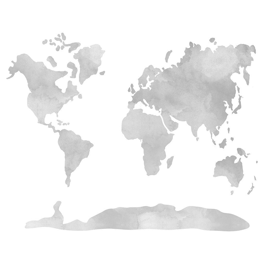 Papel de Parede Non Woven Mapa Mundo Aquarela Cinza