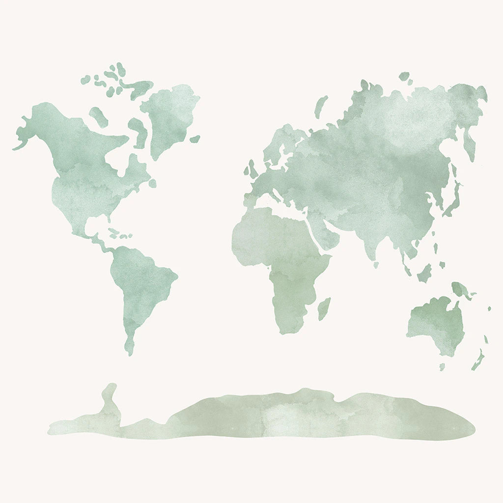 Papel de Parede Non Woven Mapa Mundo Aquarela Verde
