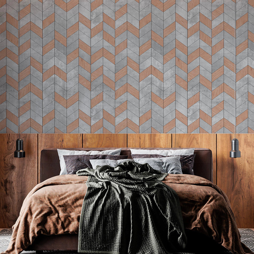 Papel de Parede Non Woven Chevron Concreto Wood