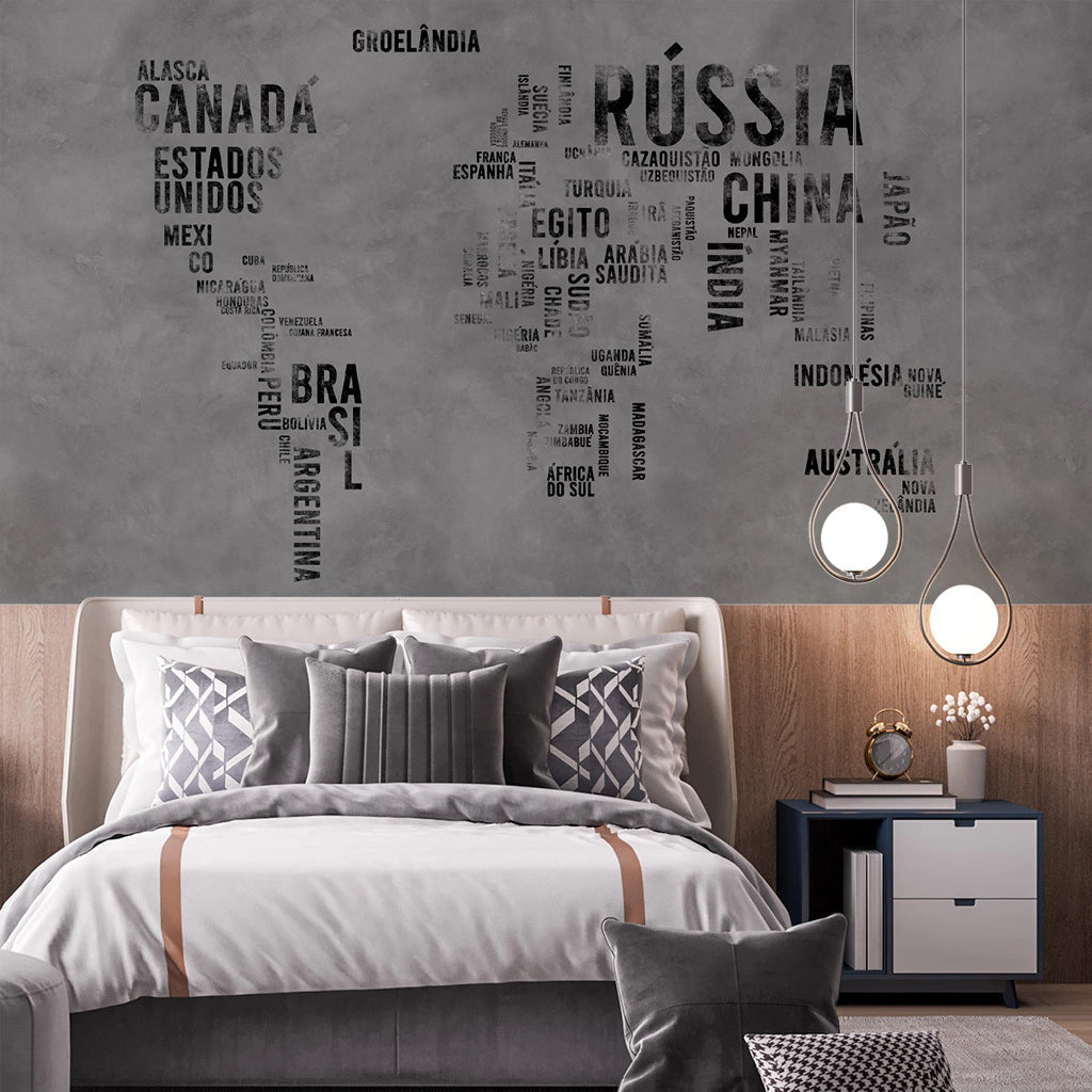 Papel de Parede Non Woven Mapa Mundi Cimento Queimado