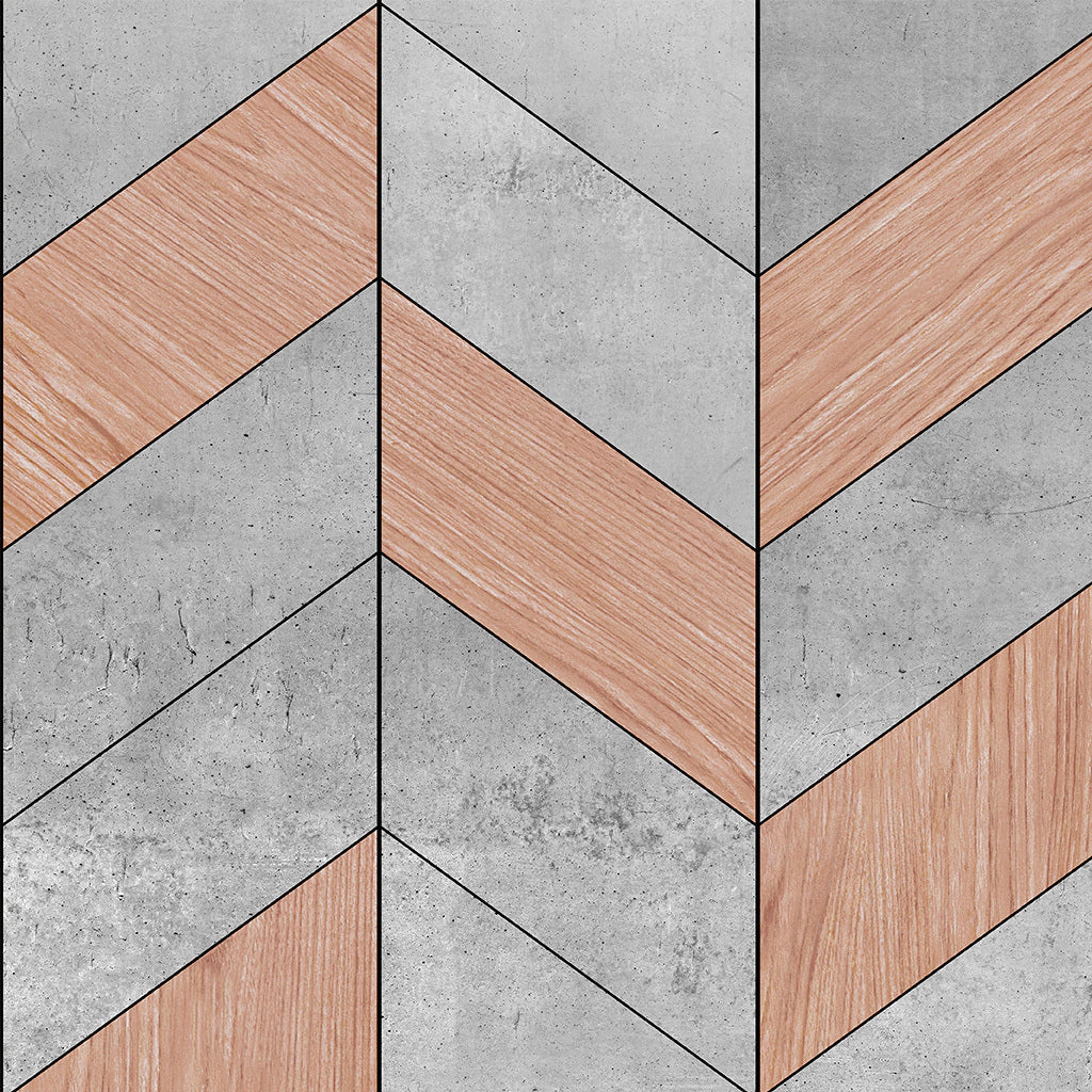 Papel de Parede Non Woven Chevron Concreto Wood