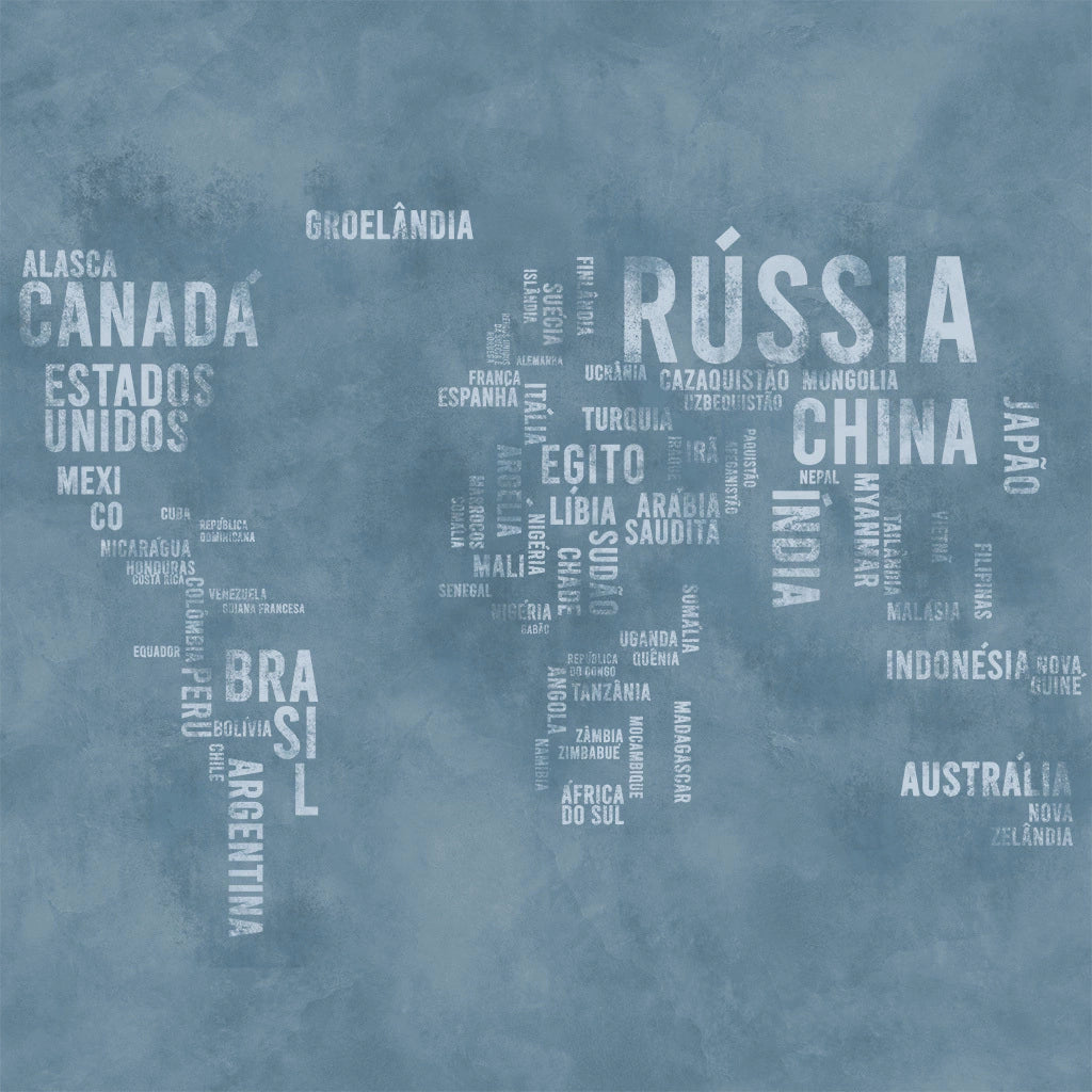 Papel de Parede Non Woven Mapa Mundi Cimento Queimado Azul