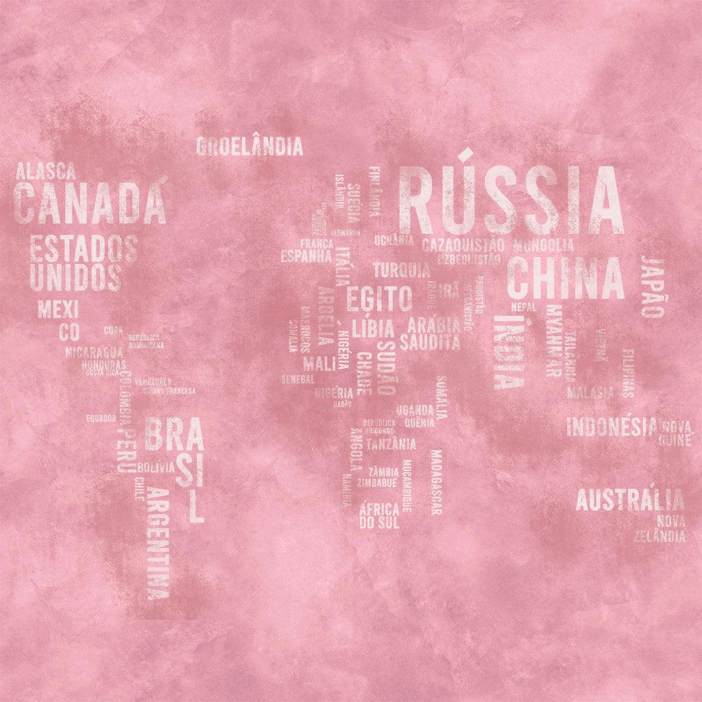 Papel de Parede Non Woven Mapa Mundi Cimento Queimado Rosa