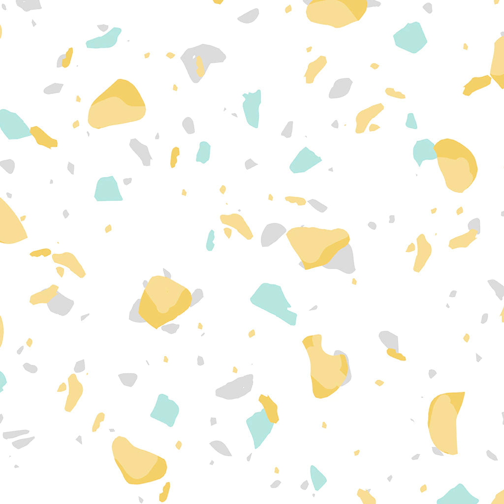 Papel de Parede Non Woven Terrazzo Clean Amarelo e Tiffany