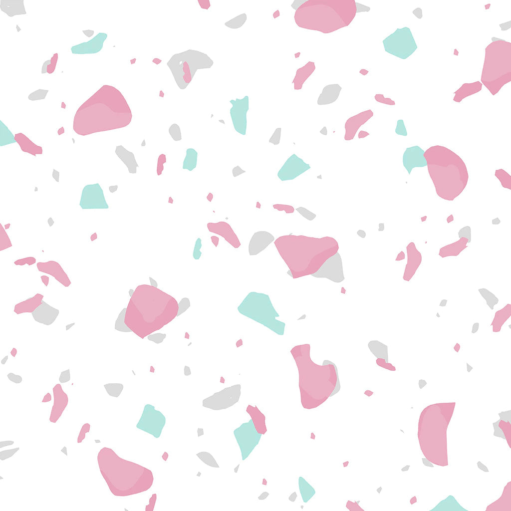 Papel de Parede Non Woven Terrazzo Clean Rosa e Tiffany