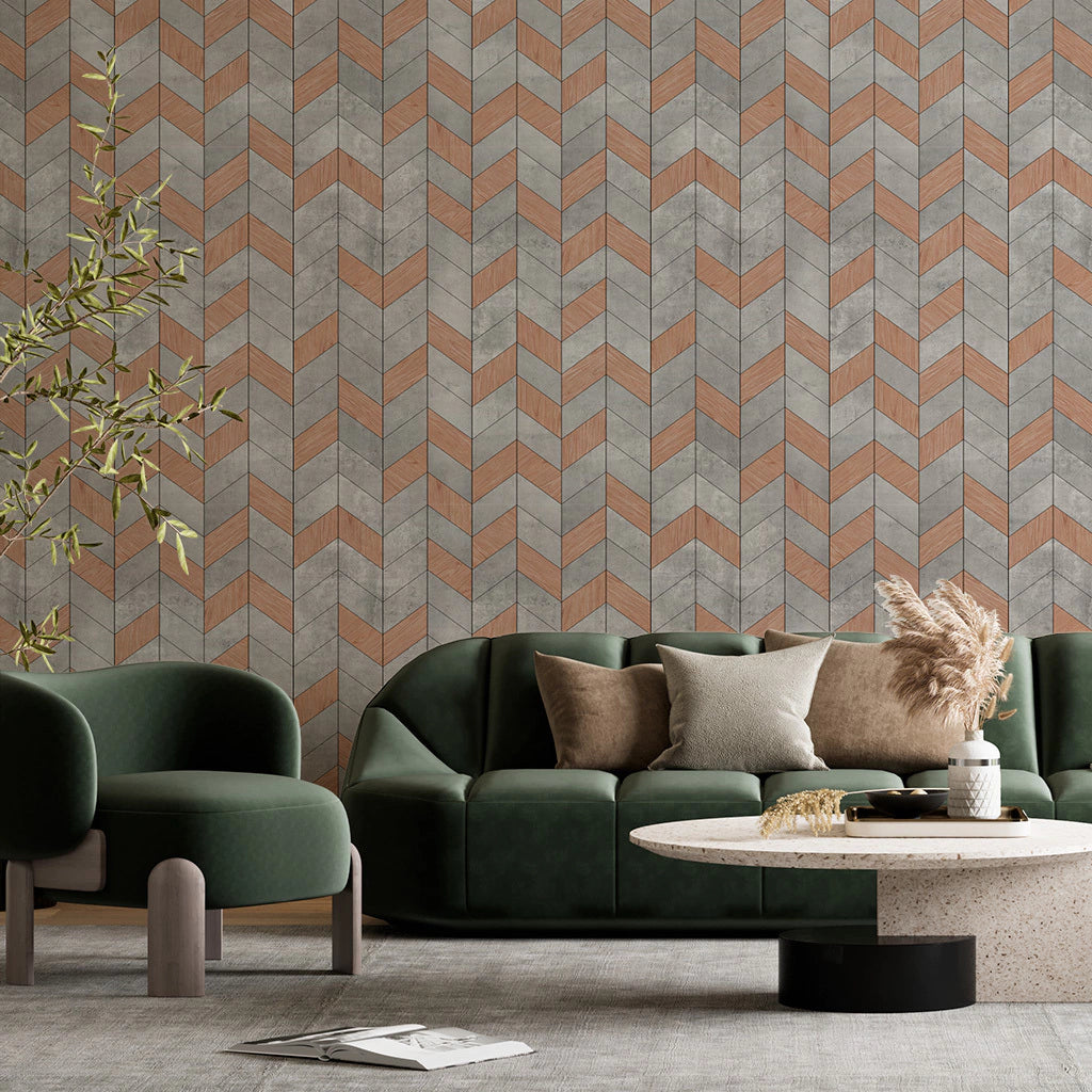Papel de Parede Non Woven Chevron Concreto Wood