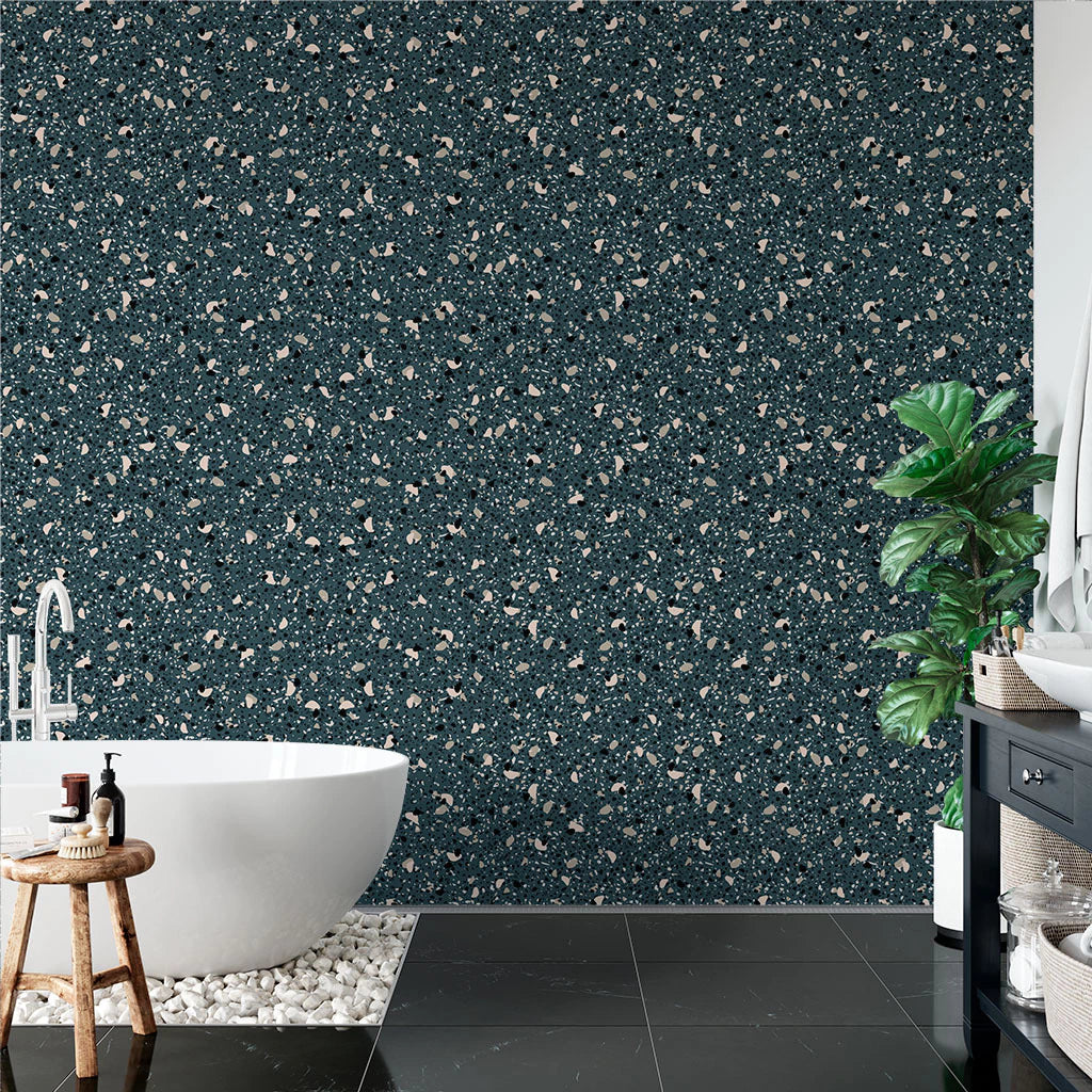 Papel de Parede Non Woven Terrazzo Azul Marinho