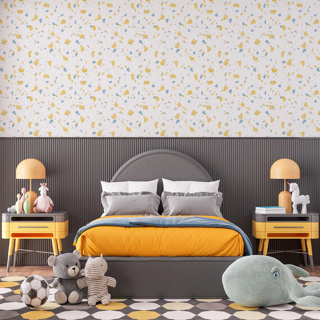 Papel de Parede Non Woven Terrazzo Clean Amarelo e Azul