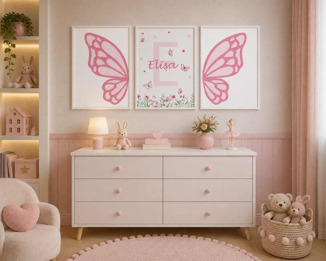 Kit Trio de Quadros Infantis para Menina