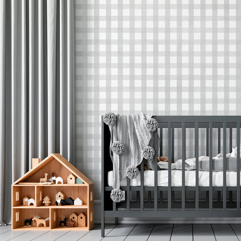 Papel de Parede Non Woven Xadrez Cimento Queimado Cinza