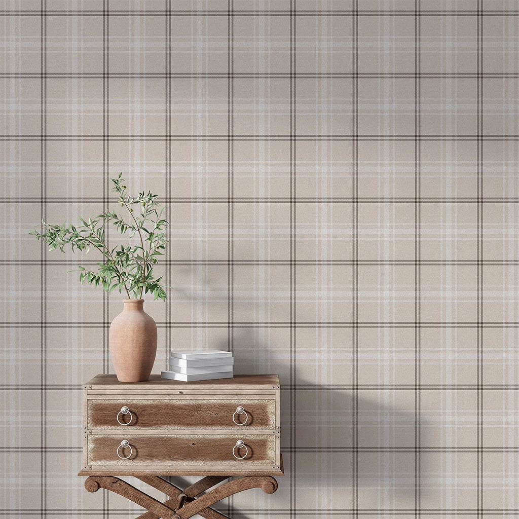Papel de Parede Non Woven Xadrez Escocês Areia