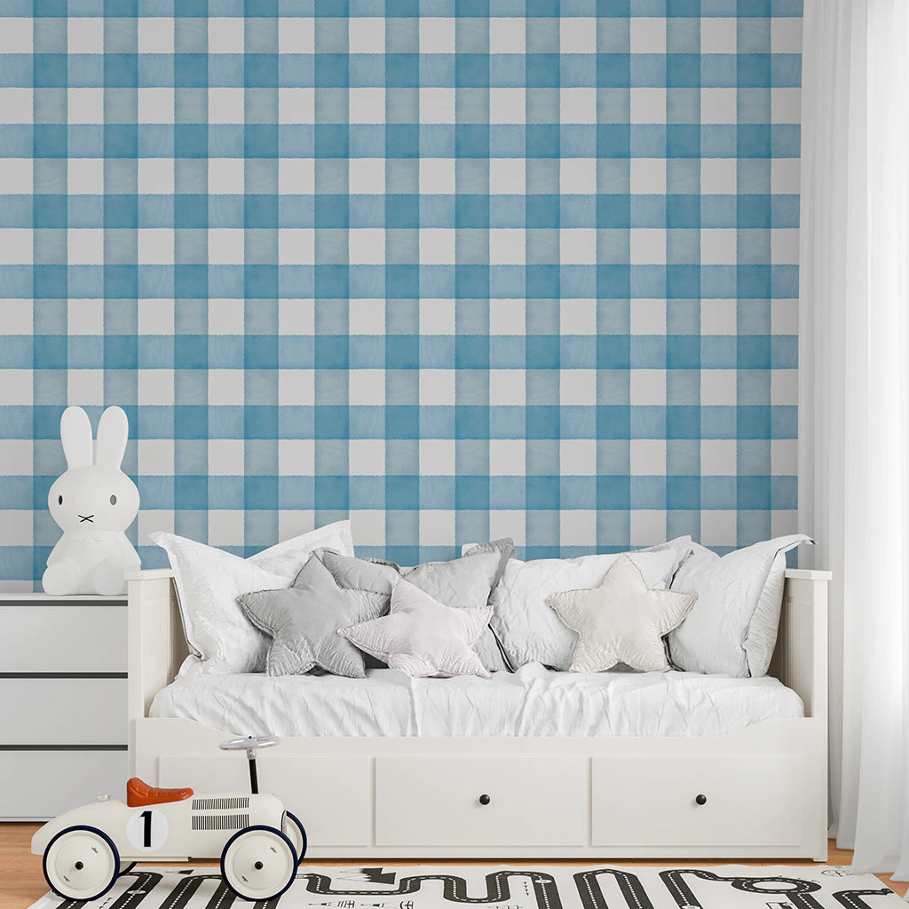 Papel de Parede Non Woven Xadrez Estonado Soft Azul Escuro